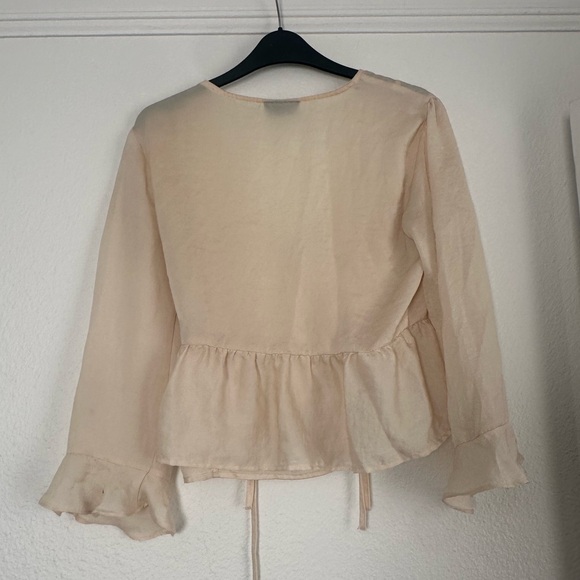 Topshop Cream Neutral Tie Kimono Wrap Top Blouse - Picture 3 of 4